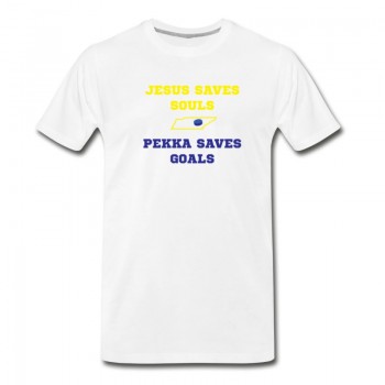 Men's Jesus Save Souls Pekka Saves Goals Cool Hockey Fan Gift T-Shirt - White