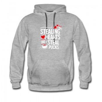 Men's Stealing Hearts Pucks Hockey Players Valentine’s Hoodie - Grey