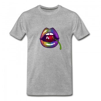 Youth Funny Cool LGBT Cherry Rainbow Kiss T-Shirt - Grey