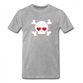 Youth Skull Heart Valentines Day Pirate Flag T-Shirt - Grey